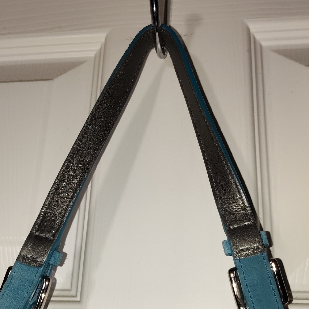 Coach 8B31 Torqoise Blue Suede Tote Gunmetal Beaded Zipper Shoulder Bag - Picture 9 of 17
